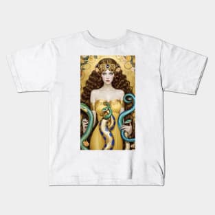 Gustav Klimt's Serpentine Reverie: Women Embraced by Snakes Kids T-Shirt